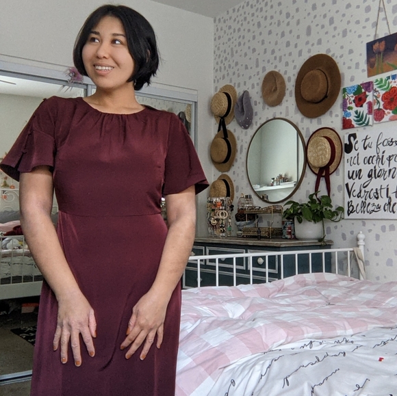 DONATED Ann Taylor Deep Burgundy Dress - Picture 4 of 5